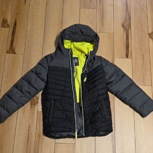 Champion Black and Gray Puffer Jacket with Yellow Lining